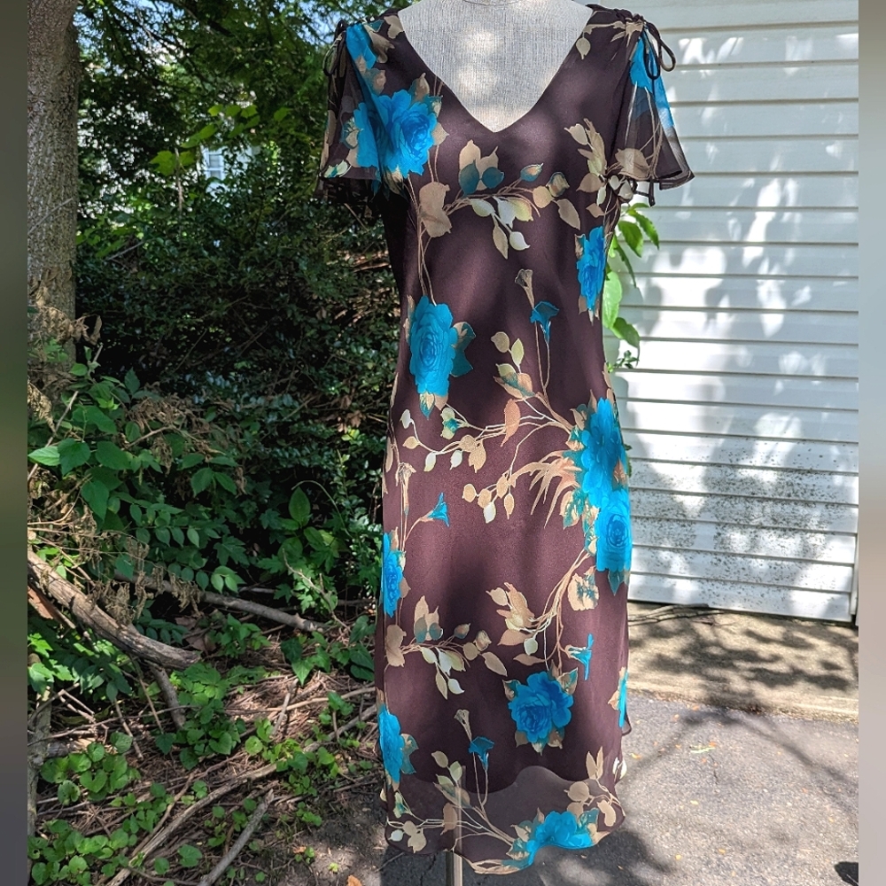Y2K Brown Floral Midi Dress